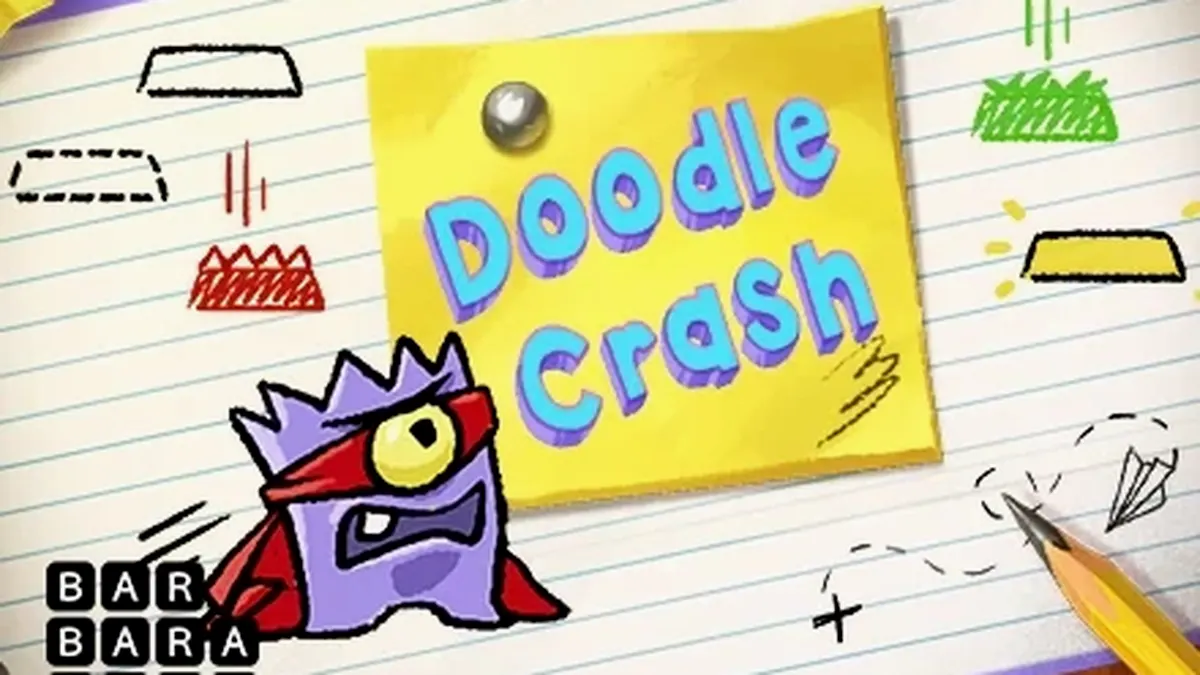 Tampilan layar game slot Doodle Crash dengan gaya visual kartun dan elemen crash