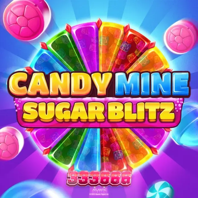 Tampilan visual mesin slot Candy Mine Sugar Blitz dengan tema permen dan grid 6x4